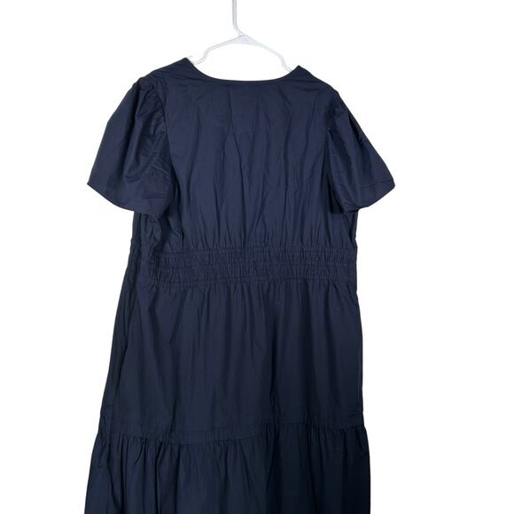 New Quince Women's Navy Blue Tiered Maxi Dress 2X Plus Organic Cotton Poplin - Picture 10 of 11